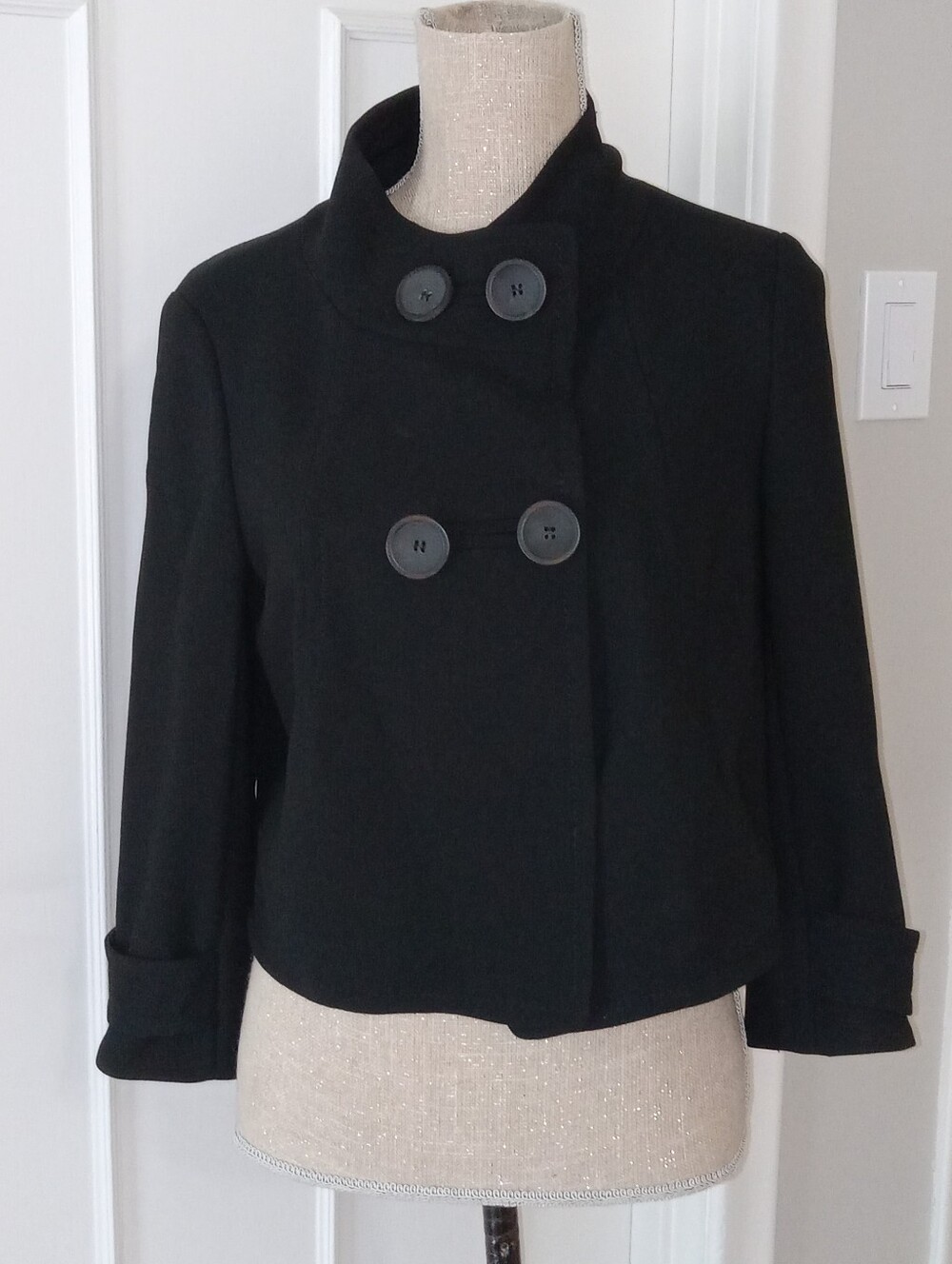 Marc Cain Wool Double-Breasted Cropped Jacket